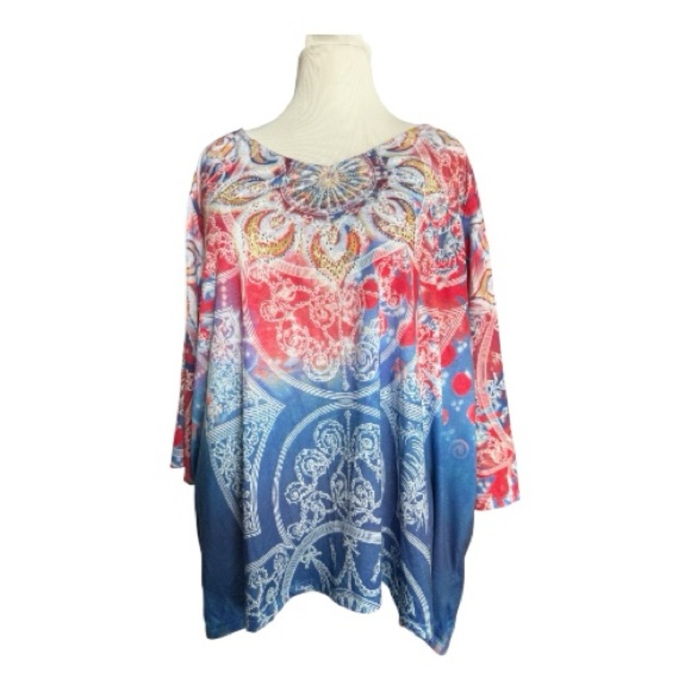 Catherines Red and Blue Paisley Tunic - size 4X